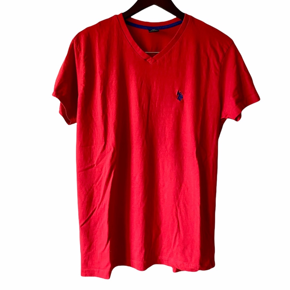 Mens Red US Polo V Neck Cotton T Shirt Size Medium